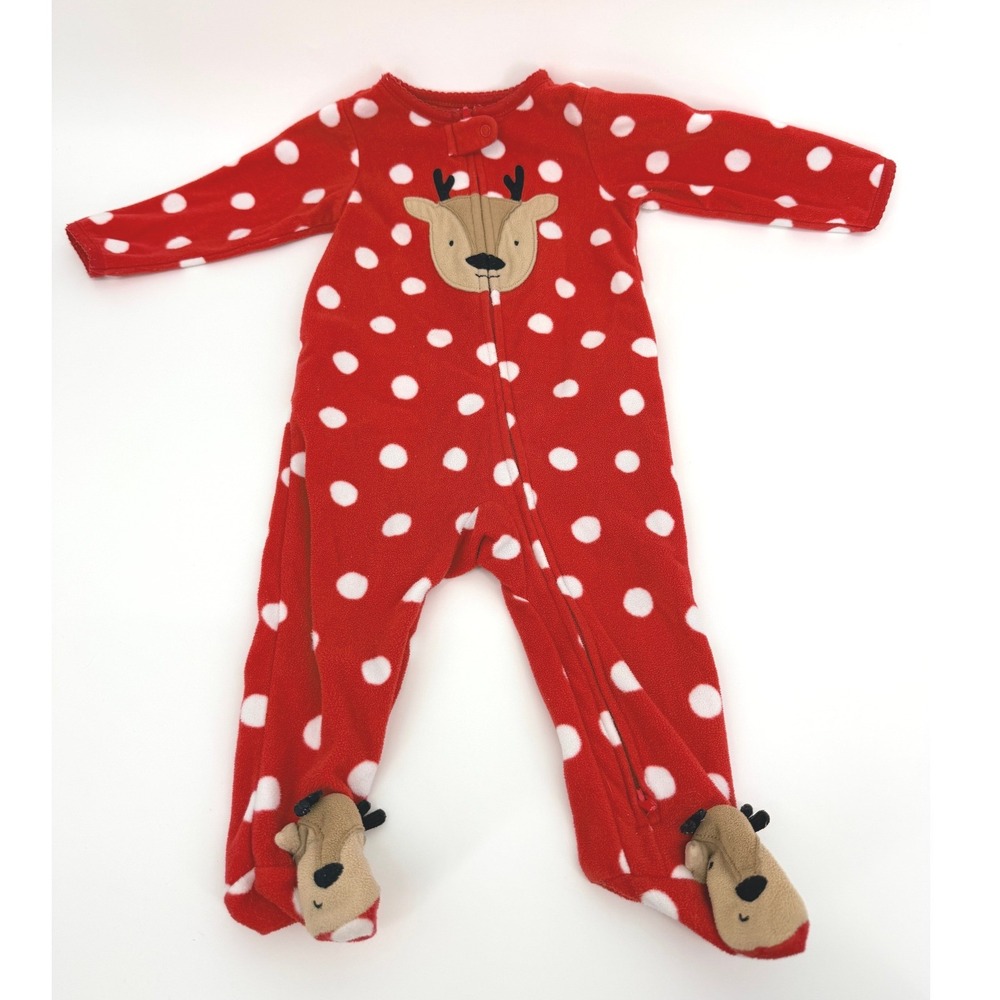 Just One You by Carter's Baby 9M Red Polka Dot Reindeer Fleece Footed Sleeper
